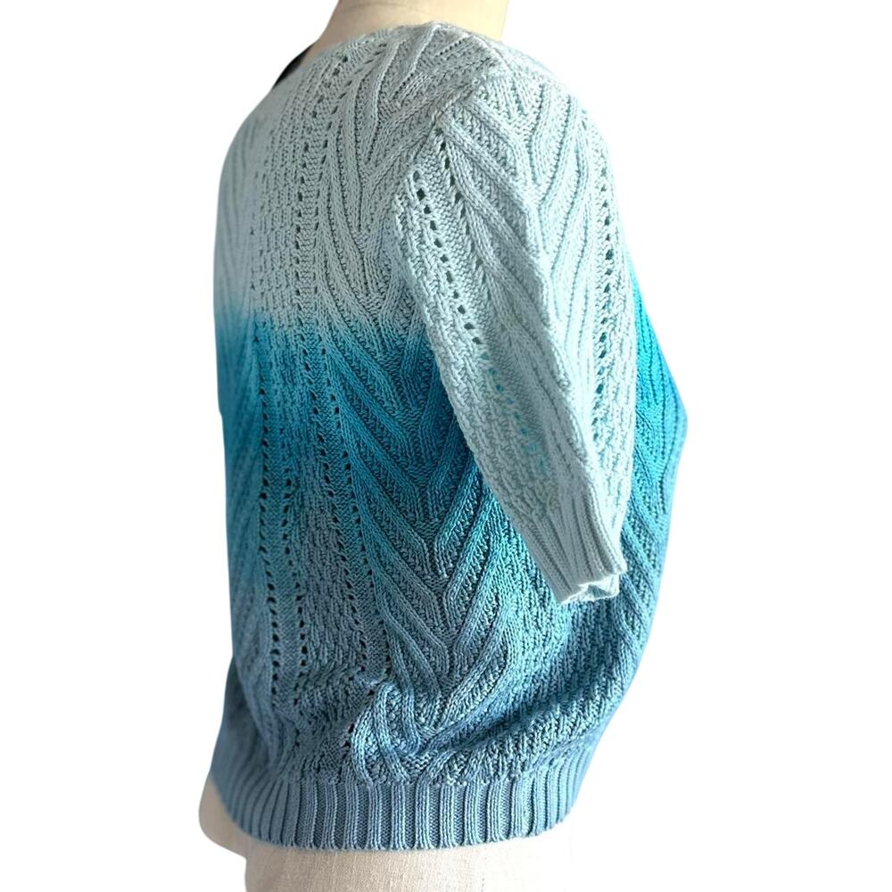 Womens Sweater Size Small Blue Ombre Short Sleeve Coastal Cowgirl Hippie Chic - Picture 2 of 8